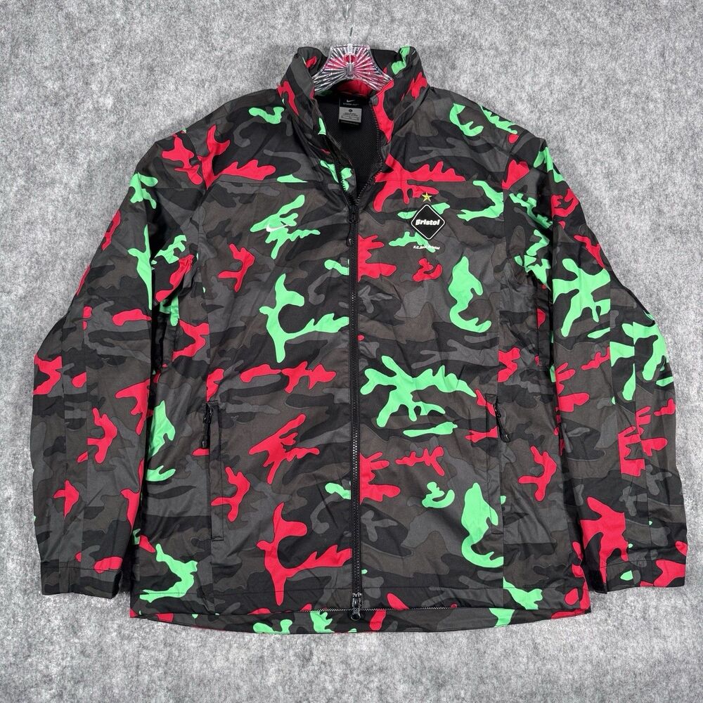 Nike FC Real Bristol FCRB Storm-Fit Rain Jacket Mens XL Gray Camo Warm Up Hood - Picture 2 of 16